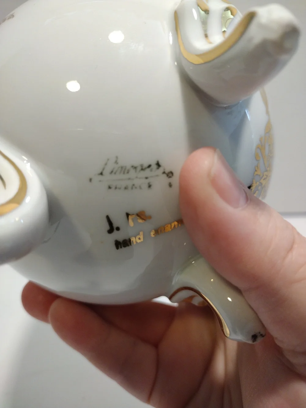 Limoges White Porcelain Floral Egg Vase with Gold Trim
